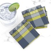 Ornamental zigzag stripe -  stripe - herringbone pattern - navy, wasabi and white