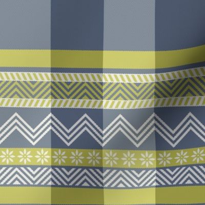 Ornamental zigzag stripe -  stripe - herringbone pattern - navy, wasabi and white