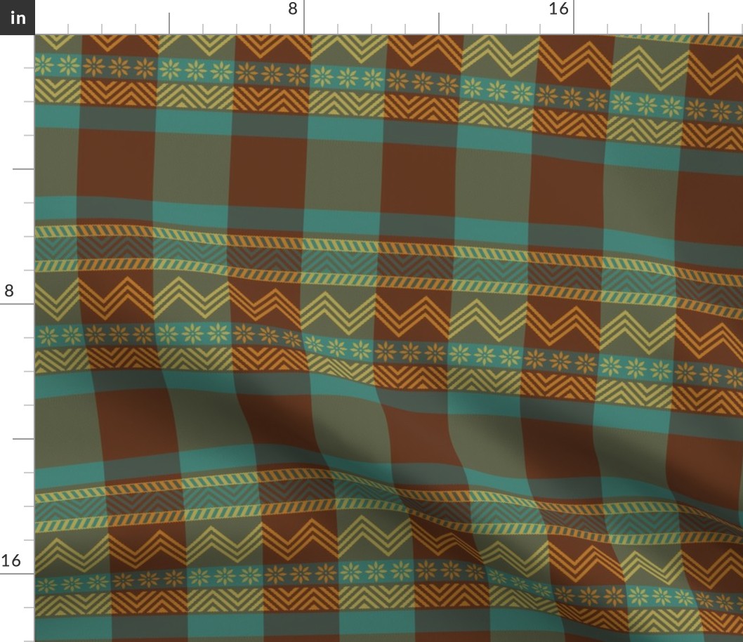 Ornamental zigzag stripe -  stripe - herringbone pattern - teal, gold, mahogany