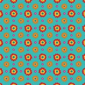 Dizzy Dots and Flowers on turquoise