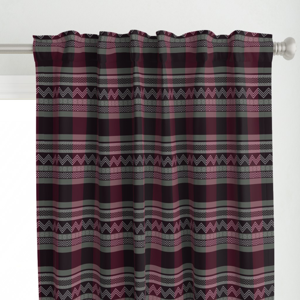 Ornamental zigzag stripe -  stripe - herringbone pattern - maroon, burgundy, pewter and white