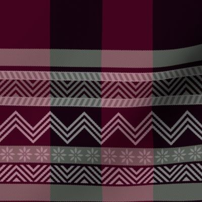 Ornamental zigzag stripe -  stripe - herringbone pattern - maroon, burgundy, pewter and white
