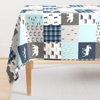 woodland moose bear fishing patchwork  (baby blue) C18BS