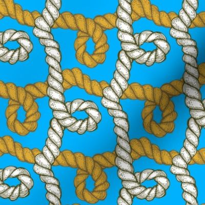 Nautical Rope Gold White on Blue