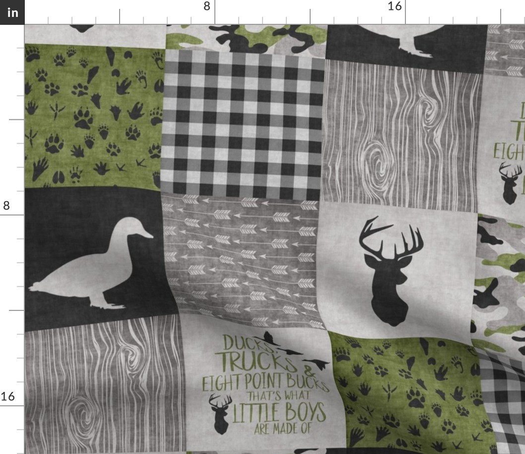 Ducks & Trucks//Green//Black - Wholecloth Cheater Quilt 