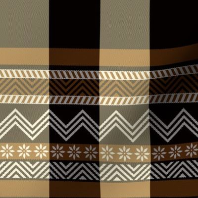 Ornamental zigzag stripe -  stripe - herringbone pattern - brown, black, cream and white