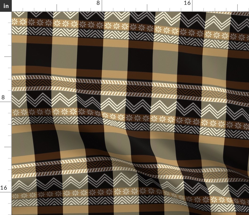 Ornamental zigzag stripe -  stripe - herringbone pattern - brown, black, cream and white