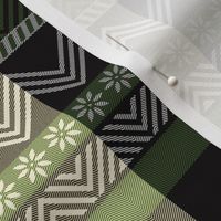 Ornamental zigzag stripe - herringbone pattern - olive, black, cream and white