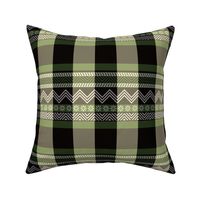 Ornamental zigzag stripe - herringbone pattern - olive, black, cream and white