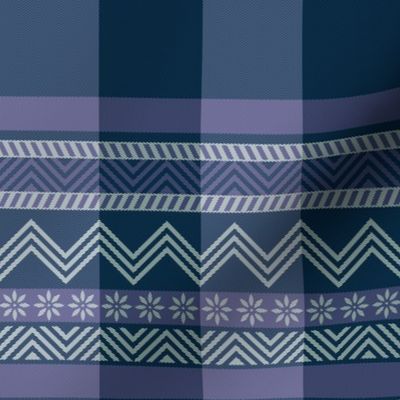 Ornamental zigzag stripe - herringbone pattern - twilight blue