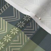 Ornamental zigzag stripe - herringbone pattern - navy, olive, sage and cream