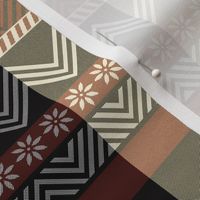 Ornamental zigzag stripe - plain weave red, black, cream and white 