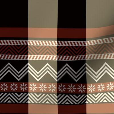 Ornamental zigzag stripe - plain weave red, black, cream and white 