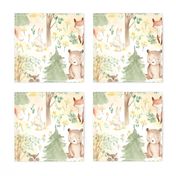 12" Woodland Animals - Baby Animal in Autumn Forest neutral light background Nursery Fabric,  Baby Girl, Kids Room, Decor, Wallpaper 