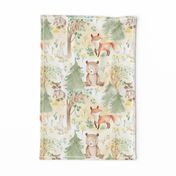 12" Woodland Animals - Baby Animal in Autumn Forest neutral light background Nursery Fabric,  Baby Girl, Kids Room, Decor, Wallpaper 