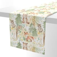 12" Woodland Animals - Baby Animal in Autumn Forest neutral light background Nursery Fabric,  Baby Girl, Kids Room, Decor, Wallpaper 