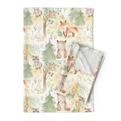 12" Woodland Animals - Baby Animal in Autumn Forest neutral light background Nursery Fabric,  Baby Girl, Kids Room, Decor, Wallpaper 