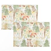 12" Woodland Animals - Baby Animal in Autumn Forest neutral light background Nursery Fabric,  Baby Girl, Kids Room, Decor, Wallpaper 