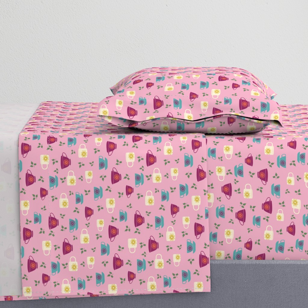 Teacups on a Pink Background Pattern