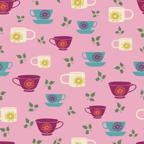 Teacups on a Pink Background Pattern