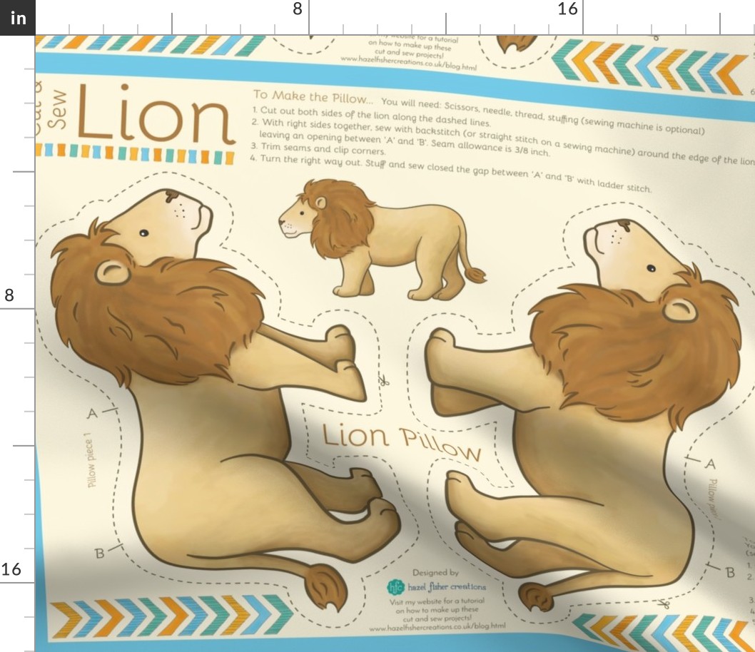 Cut And Sew Lion - pillow and pouch