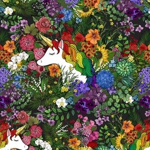 Unicorn in a Floral Rainbow Garden