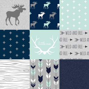 Woodland Moose Wholecloth - Mint, Navy and grey