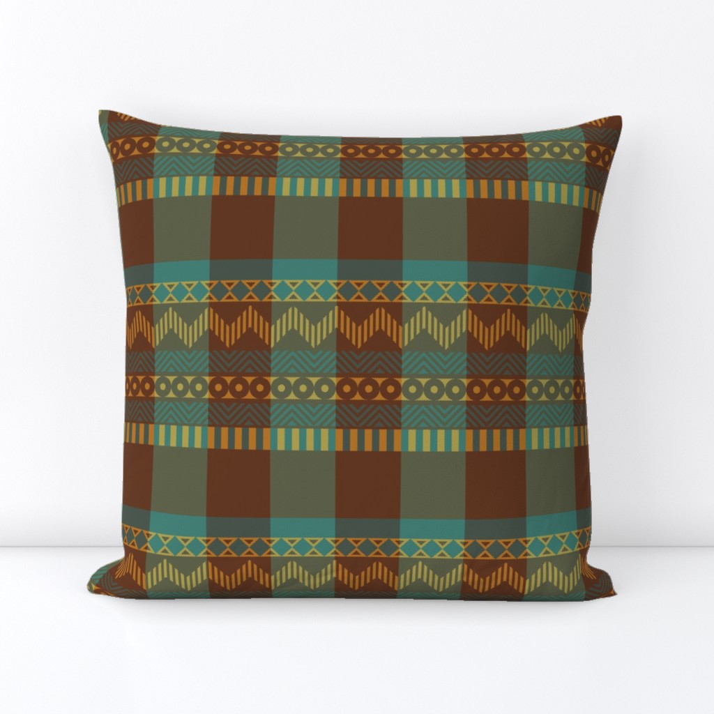 Ornamental zigzag stripe #2 -  stripe - herringbone pattern - cassia, brown, yellow and teal