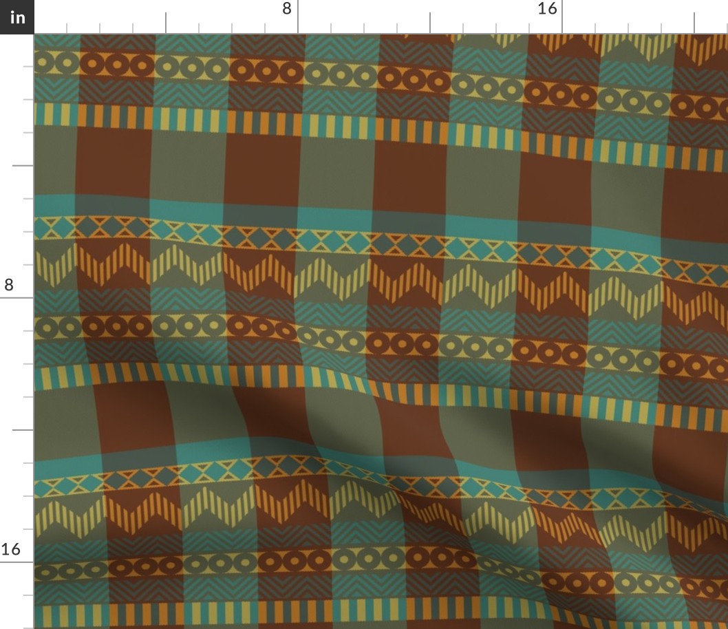 Ornamental zigzag stripe #2 -  stripe - herringbone pattern - cassia, brown, yellow and teal