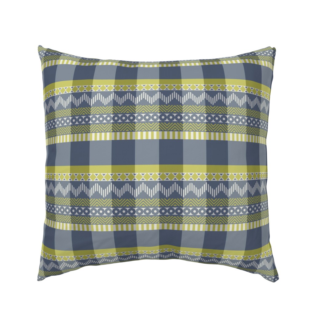 Ornamental zigzag stripe #2 -  stripe - herringbone pattern - wasabi, navy and white