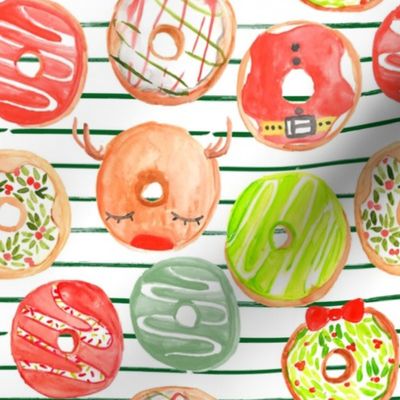 8" Christmas Donuts // Green and White Stripes