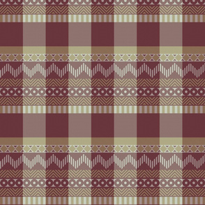 Ornamental zigzag stripe #2 - herringbone pattern - red, gold, grey, brown