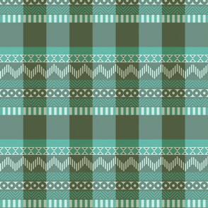 Ornamental zigzag stripe #2 -  stripe - herringbone pattern - teal, olive, aqua, white