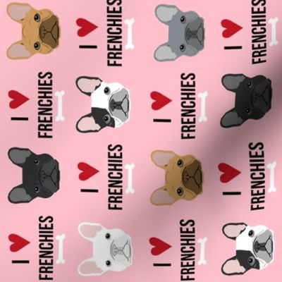 frenchie dog fabric - i love french bulldogs fabric - frenchie face - pink