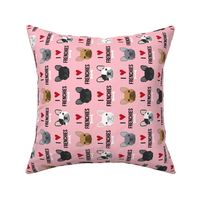 frenchie dog fabric - i love french bulldogs fabric - frenchie face - pink