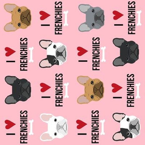 frenchie dog fabric - i love french bulldogs fabric - frenchie face - pink