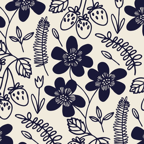 Flowers and berries - navy