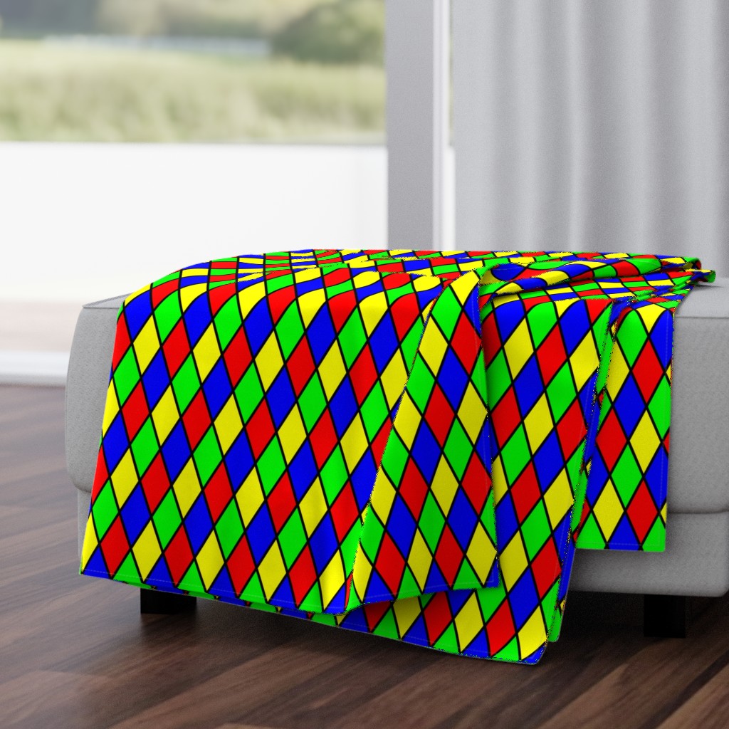 Bright Primary Color Harlequin Windowpane Diamond Pattern