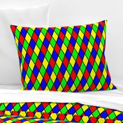 Bright Primary Color Harlequin Windowpane Diamond Pattern