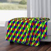 Bright Primary Color Harlequin Windowpane Diamond Pattern