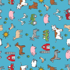 farm // nursery kids gender neutral cow chicken pig barn farms fabric blue