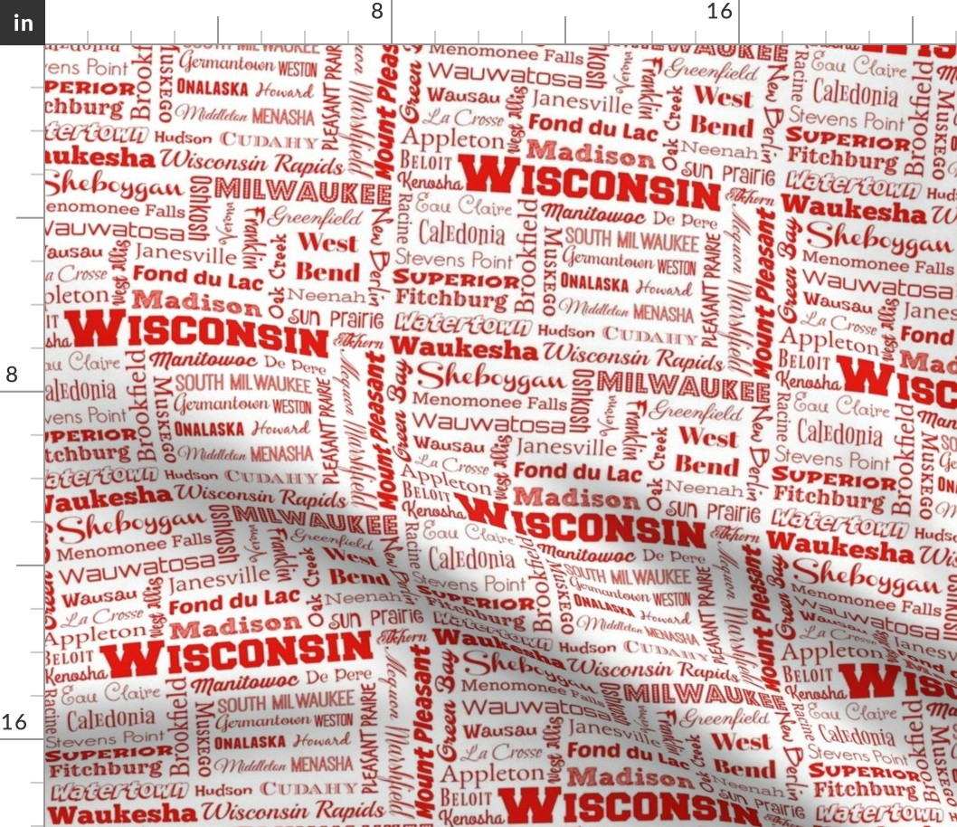Wisconsin cities, white and red