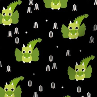 Little baby dragon fantasy fairy tale enchanted forest night green