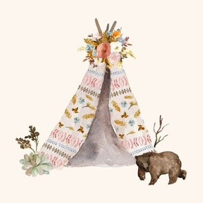 8" Autumn Love Teepee and Bear - Ivory