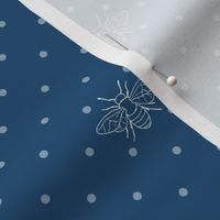 Line Drawing Bees and Spots on Navy