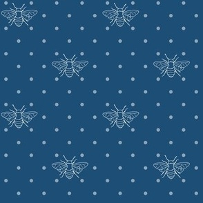 Line Drawing Bees and Spots on Navy
