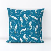 Aqua Blue Magical Cat Mermaid Swimming Pattern