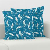 Aqua Blue Magical Cat Mermaid Swimming Pattern