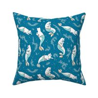 Aqua Blue Magical Cat Mermaid Swimming Pattern