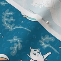 Aqua Blue Magical Cat Mermaid Swimming Pattern